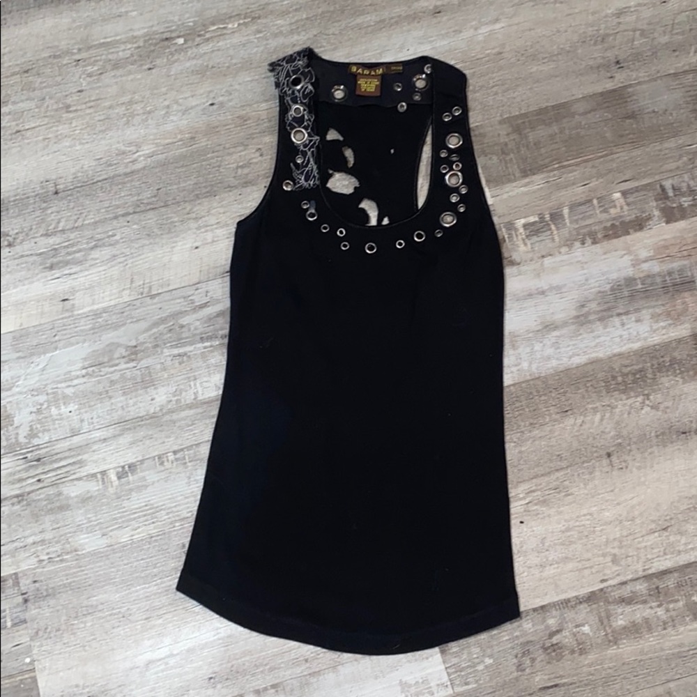 Barami Ribbed Tank  - Floral Cut-out Stitch Sz  XS